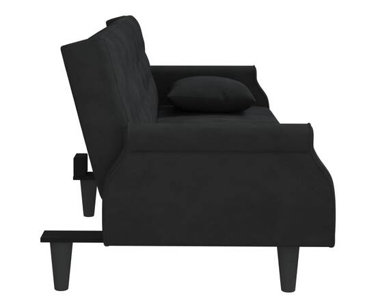 Canapea extensibilă cu cotiere, negru, catifea, 5 image