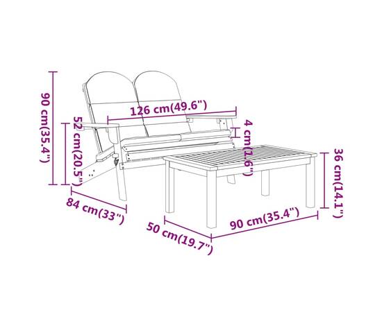 Set mobilier de grădină adirondack, 3 piese, lemn masiv acacia, 7 image