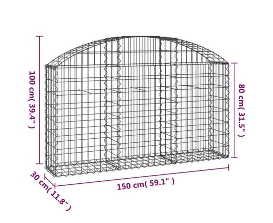 Coș gabion arcuit, 150x30x80/100 cm, fier galvanizat, 5 image