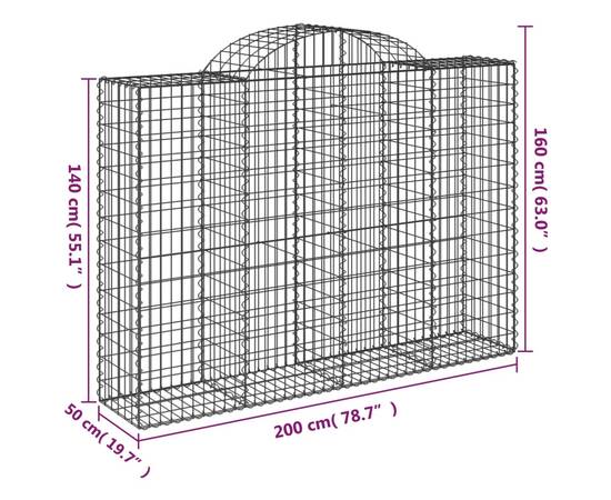 Coșuri gabion arcuite 2 buc, 200x50x140/160 cm, fier galvanizat, 6 image