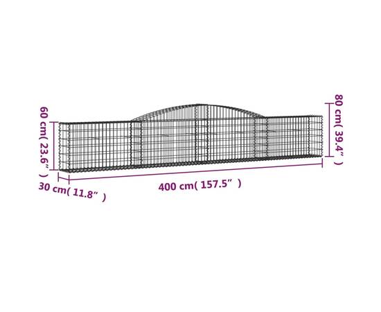 Coșuri gabion arcuite 2 buc, 400x30x60/80 cm, fier galvanizat, 6 image