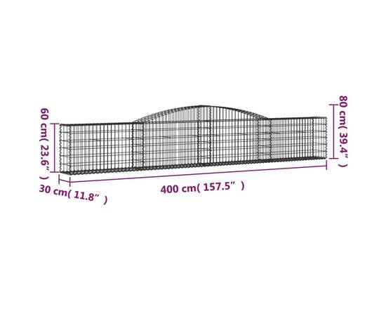 Coșuri gabion arcuite 5 buc, 400x30x60/80 cm, fier galvanizat, 6 image