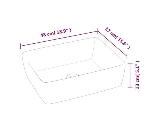 Chiuvetă de baie, alb, 48x37x13 cm, ceramică, dreptunghiulară, 8 image