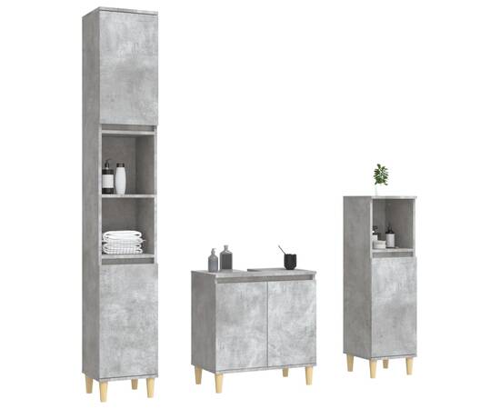 Set mobilier de baie, 3 piese, gri beton, lemn compozit, 3 image