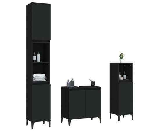 Set mobilier de baie, 3 piese, negru, lemn compozit, 3 image