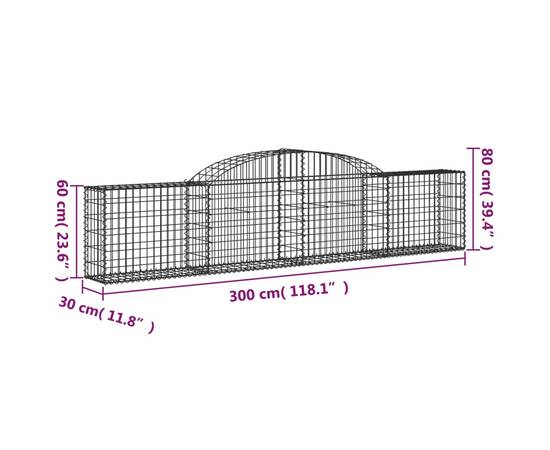 Coșuri gabion arcuite, 10 buc., 300x30x60/80cm, fier galvanizat, 6 image