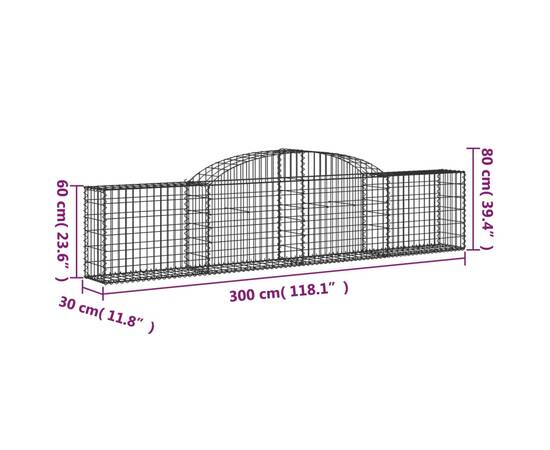 Coșuri gabion arcuite, 4 buc., 300x30x60/80 cm, fier galvanizat, 6 image