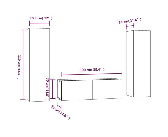 Set dulap tv, 3 piese, gri sonoma, lemn prelucrat, 7 image