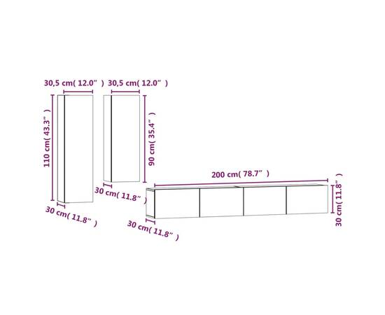 Set dulapuri tv, 4 piese, gri sonoma, lemn prelucrat, 10 image