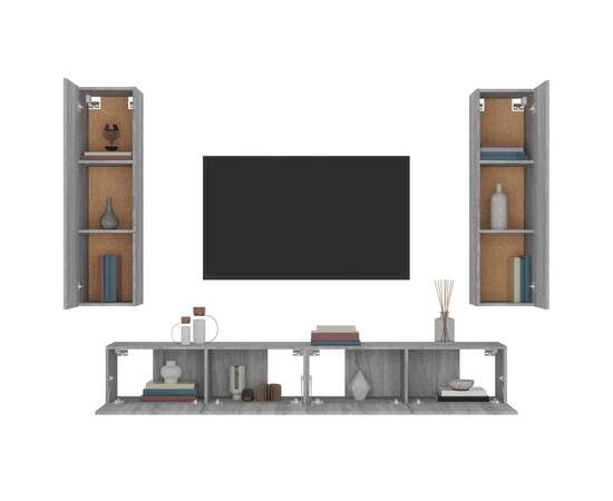 Set dulapuri tv, 4 piese, gri sonoma, lemn prelucrat, 5 image