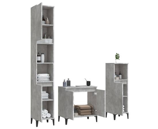 Set mobilier de baie, 3 piese, gri beton, lemn compozit, 3 image