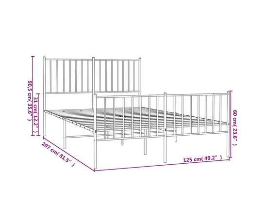 Cadru pat metalic cu tăblie de cap/picioare, negru, 120x200 cm, 9 image