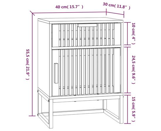Dulap noptieră, negru, 40x30x55,5 cm, lemn prelucrat&fier, 8 image