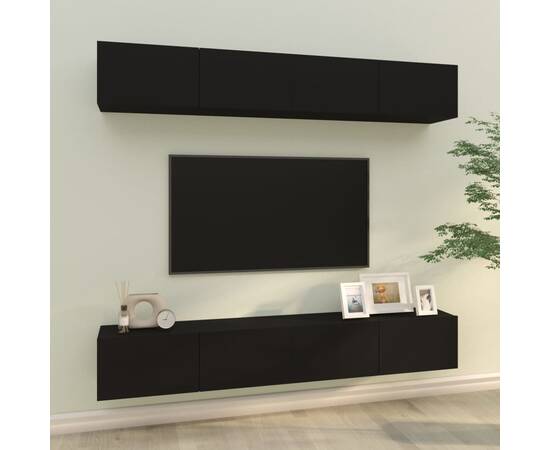 Dulapuri tv de perete, 4 buc., negru, 100x30x30 cm