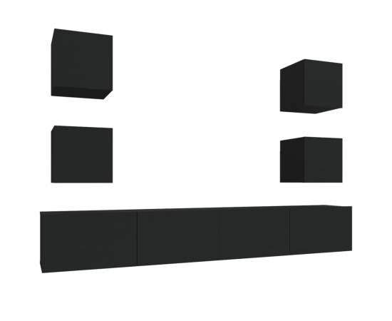Set dulap tv, 6 piese, negru, lemn prelucrat, 2 image