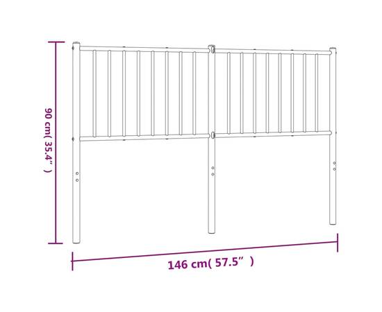 Tăblie de pat metalică, alb, 146x3x90 cm, 7 image