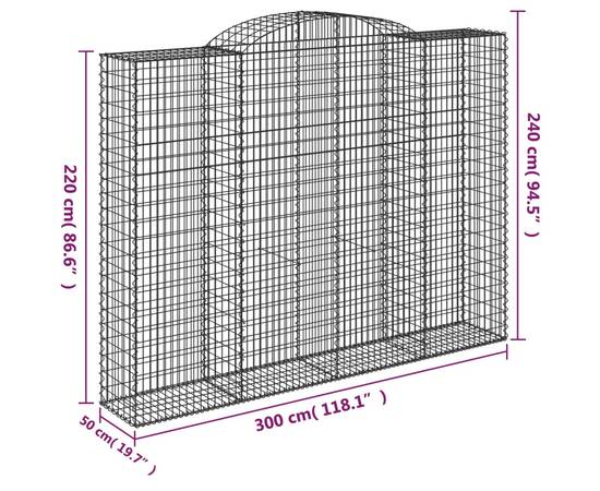 Coșuri gabion arcuite, 2 buc, 300x50x220/240cm, fier galvanizat, 6 image