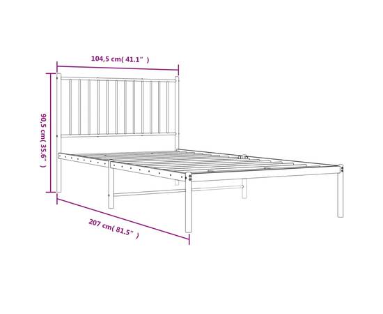 Cadru de pat din metal cu tăblie, negru, 100x200 cm, 9 image