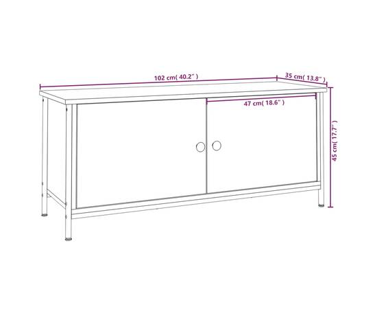 Comodă tv cu uși, gri sonoma, 102x35x45 cm, lemn prelucrat, 10 image