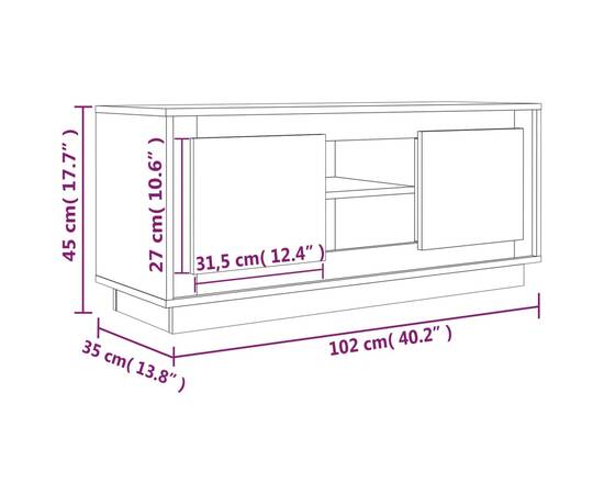 Comodă tv, alb extralucios, 102x35x45 cm, lemn prelucrat, 10 image