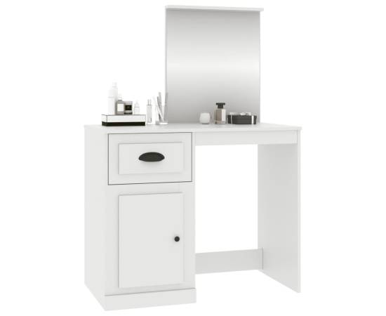 Masă de toaletă cu oglindă, alb, 90x50x132,5 cm, lemn prelucrat, 4 image