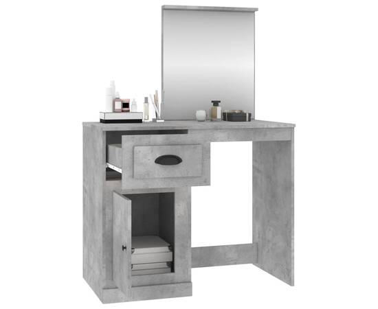 Masă de toaletă cu oglindă, gri beton, 90x50x132,5 cm, lemn, 5 image