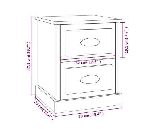 Noptiere, 2 buc., stejar maro, 39x39x47,5 cm, lemn prelucrat, 11 image