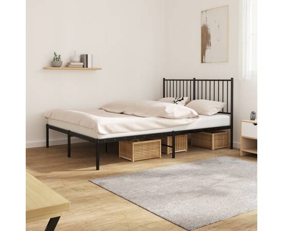 Cadru de pat metalic cu tăblie, negru, 140x190 cm