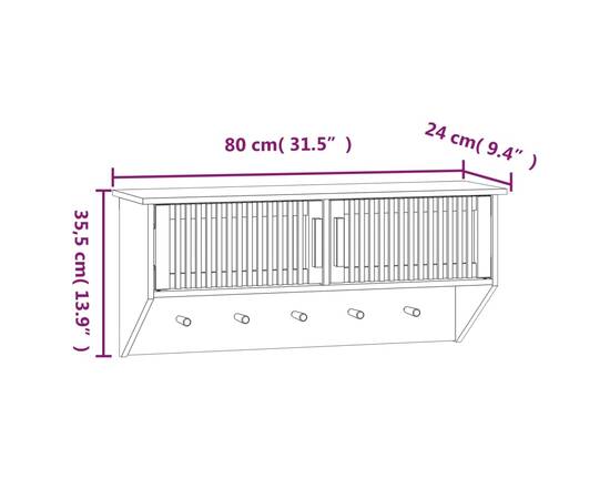 Dulap de perete cu cârlige, 80x24x35,5 cm, lemn prelucrat, 8 image