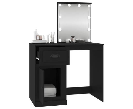 Masă de toaletă cu led, negru, 90x50x132,5 cm, lemn prelucrat, 5 image