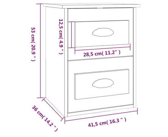 Noptieră suspendată pe perete, stejar afumat, 41,5x36x53 cm, 11 image