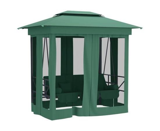 Pavilion de grădină & balansoar convertibil verde textil & oțel, 7 image