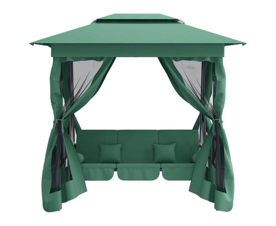 Pavilion de grădină & balansoar convertibil verde textil & oțel, 3 image