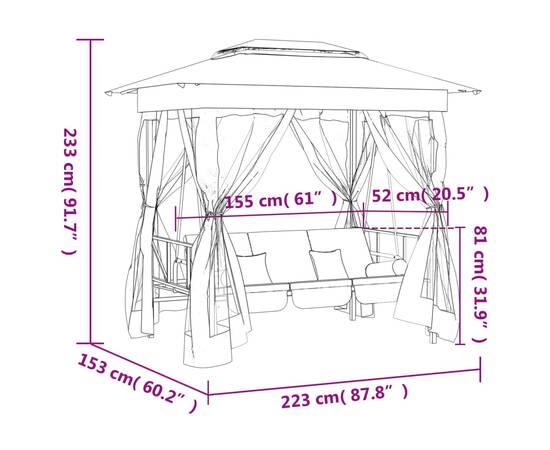 Pavilion de grădină & balansoar convertibil verde textil & oțel, 10 image