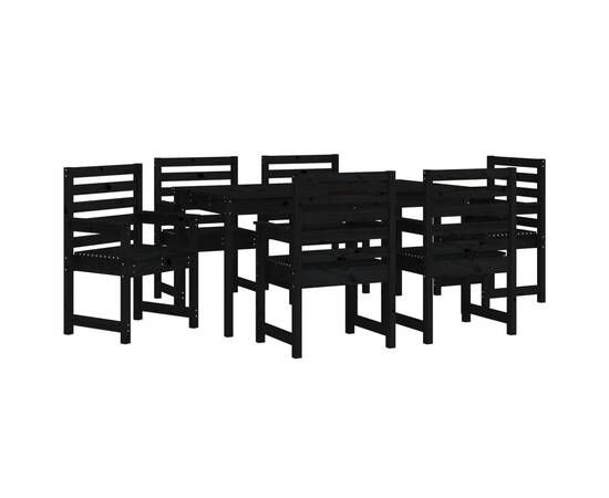 Set masă de grădină, 7 piese, negru, lemn masiv de pin, 5 image