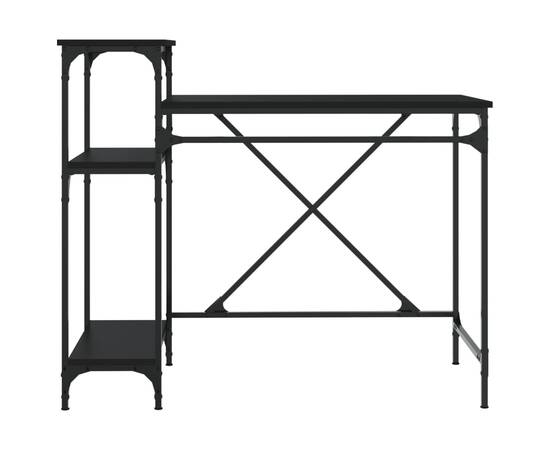 Birou cu rafturi, negru, 105x50x90 cm, lemn compozit și fier, 5 image