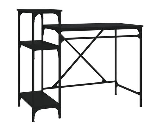 Birou cu rafturi, negru, 105x50x90 cm, lemn compozit și fier, 2 image