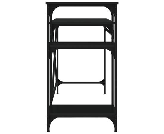 Birou cu rafturi, negru, 105x50x90 cm, lemn compozit și fier, 6 image