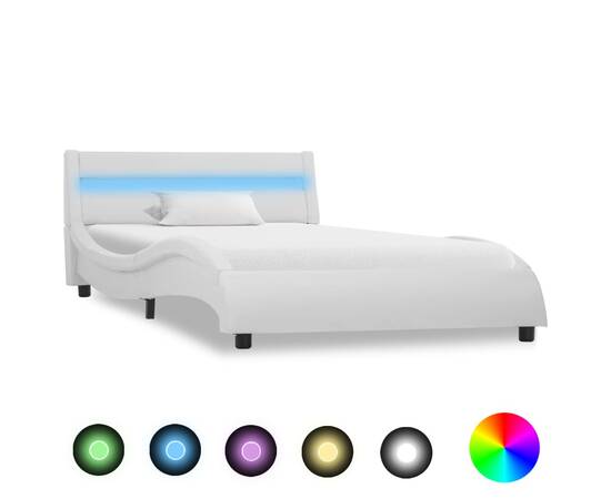Cadru de pat cu led, alb, 90 x 200 cm, piele ecologică