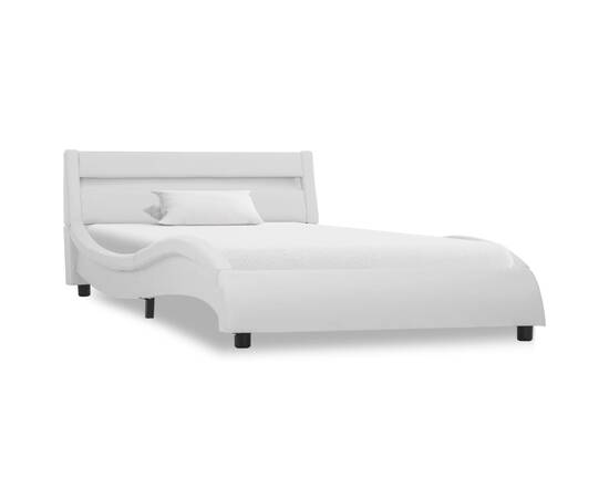Cadru de pat cu led, alb, 90 x 200 cm, piele ecologică, 2 image