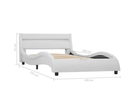 Cadru de pat cu led, alb, 90 x 200 cm, piele ecologică, 9 image