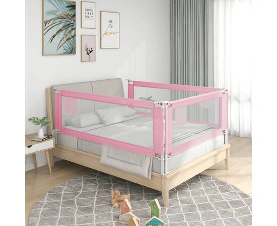 Balustradă de protecție pat copii, roz, 140x25 cm, textil