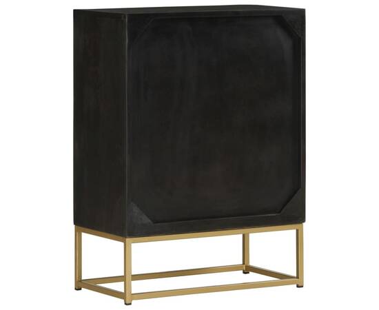 Servantă cu 2 uși, negru/auriu, 55x30x75 cm, lemn masiv mango, 5 image