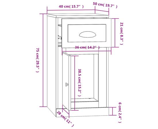 Dulap lateral, sertar stejar sonoma, 40x50x75 cm lemn prelucrat, 11 image