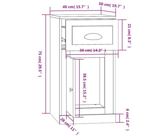 Dulap lateral cu sertar, alb, 40x50x75 cm, lemn prelucrat, 11 image