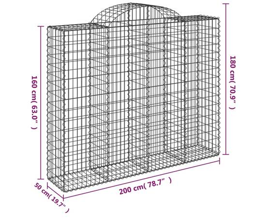 Coș gabion arcuit, 25 buc, 200x50x160/180 cm, fier galvanizat, 6 image