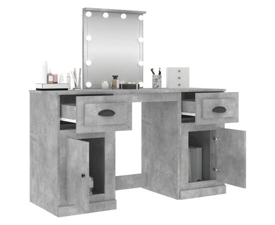 Masă de toaletă cu led, gri beton, 130x50x132,5 cm, 5 image