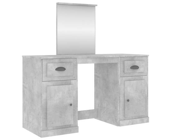 Masă de toaletă cu oglindă, gri beton, 130x50x132,5 cm, 2 image