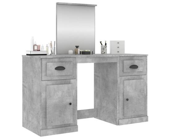 Masă de toaletă cu oglindă, gri beton, 130x50x132,5 cm, 4 image