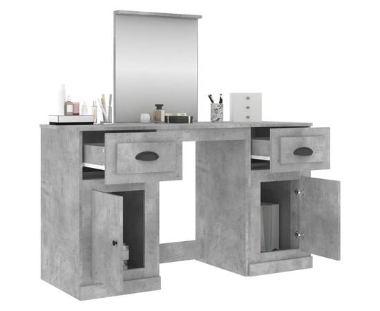 Masă de toaletă cu oglindă, gri beton, 130x50x132,5 cm, 5 image